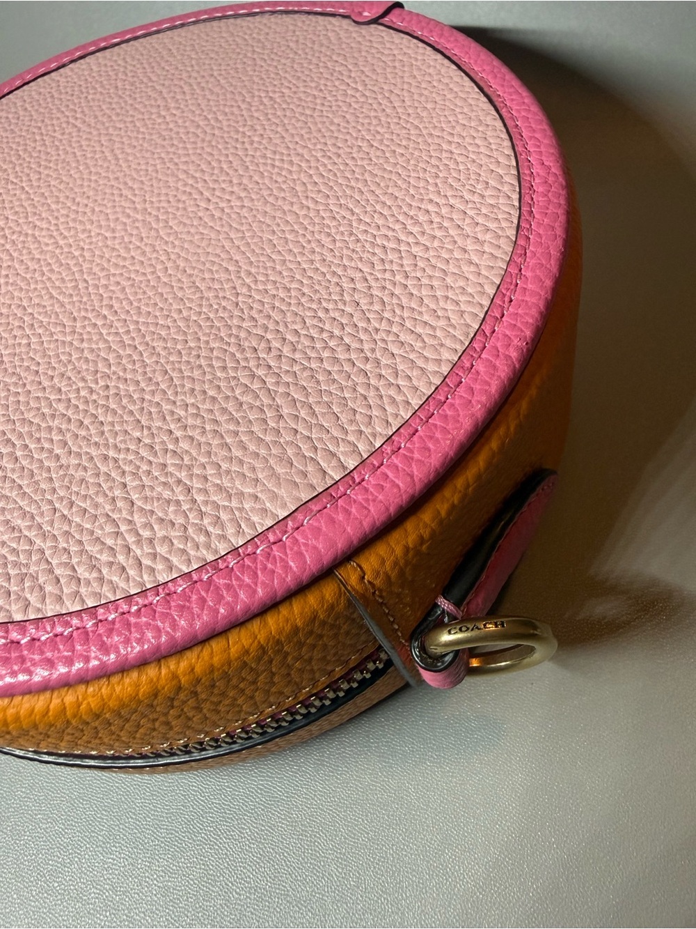Coach Round Pink and Yellow Leather Crossbody - Picture 6 of 10